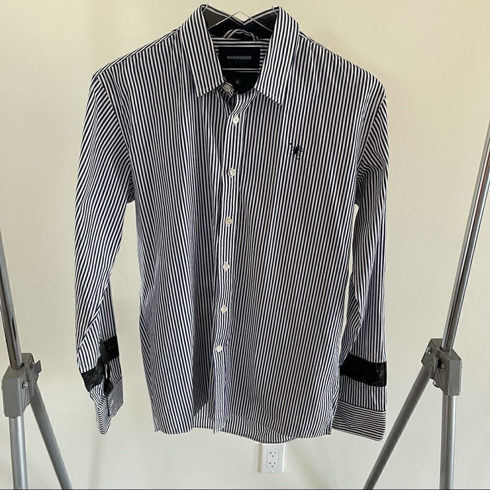 Miharayasuhiro Mens Button Down Striped Camo Shirt